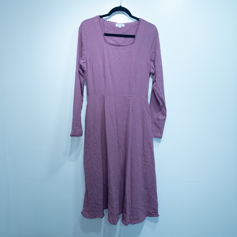 Sweet Salt Mauve Purple Long Sleeve Cotton Midi Dress Medium